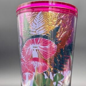 Floral Mushroom Iridescent Starbucks Travel Tumbler - Pink Accent